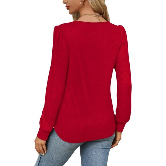 Fall Casual Pleated Scooped Neck Tunic Leggings Long Sleeve Shirts for Women - Picture 5 of 5